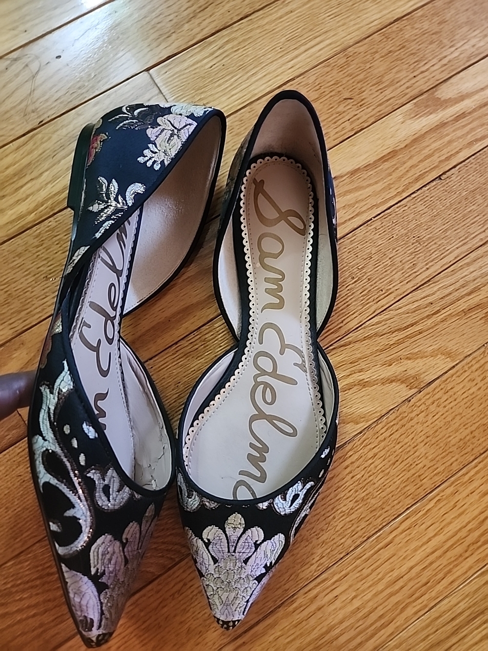 Sam Edelman Rodney Black Pointed-Toe Flats with Metallic Floral Embroidery - Picture 2 of 8